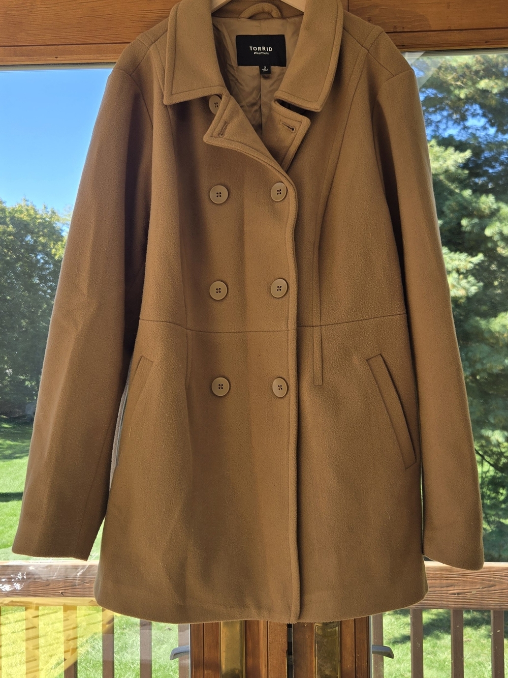 Torrid Camel Double-Breasted Pea Coat Size 2